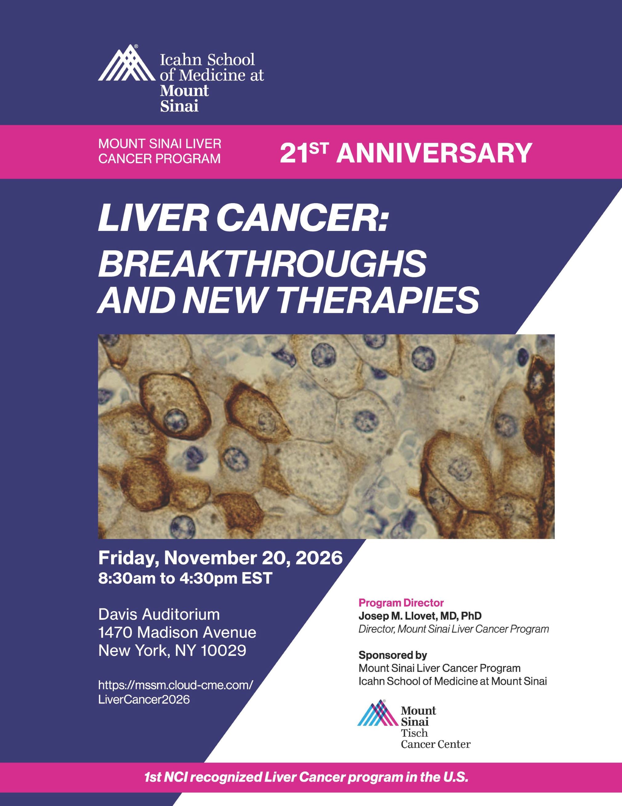 Mount Sinai Liver Cancer Program 21st Anniversary Liver Cancer: Breakthroughs and New Therapies Banner